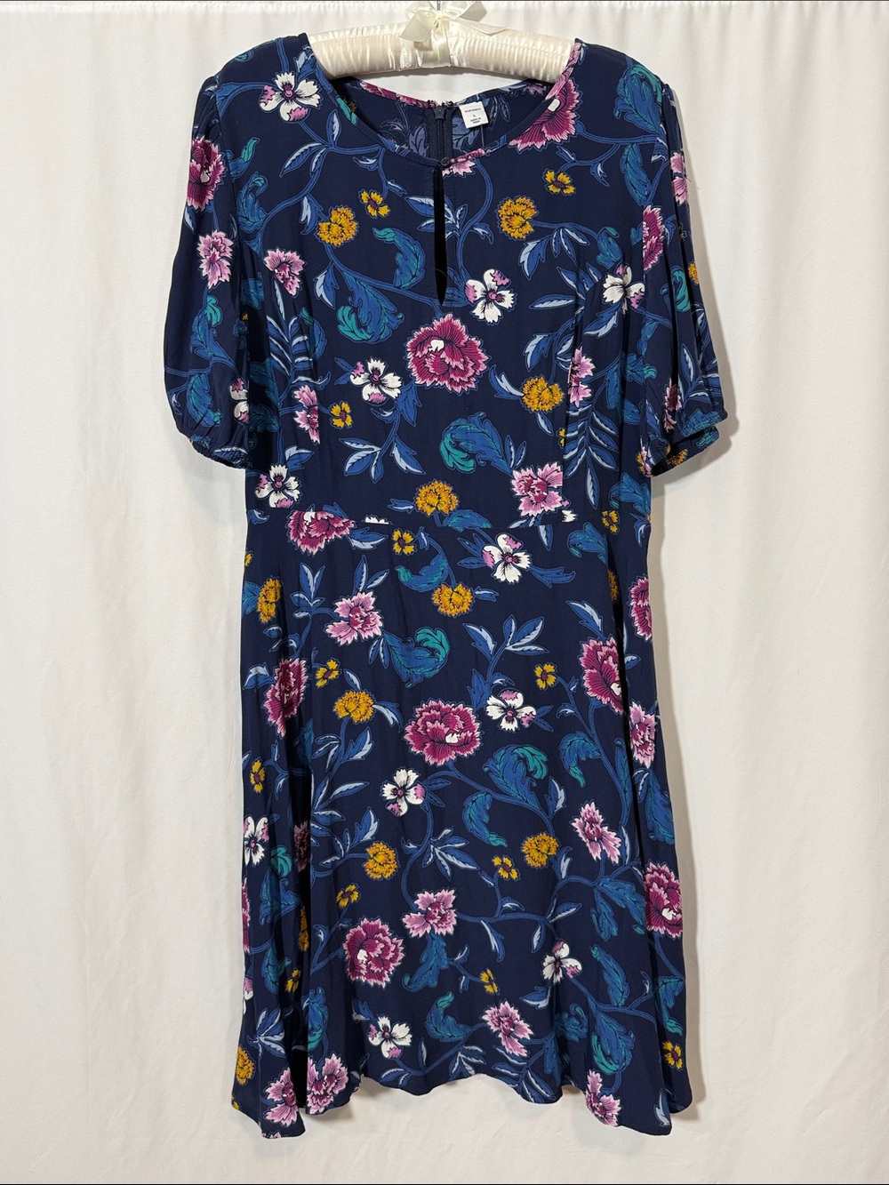 Old Navy Navy Floral Midi Dress with Pink and Teal Accents